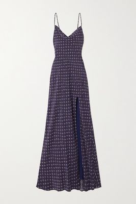 STAUD - Bellamy Open-back Printed Crepe Maxi Dress - Blue