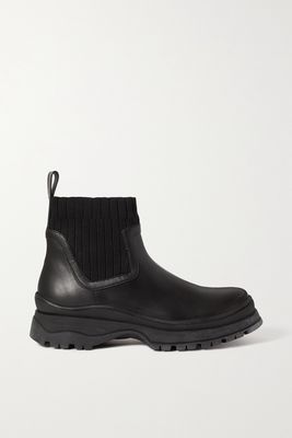 STAUD - Bow Leather And Ribbed-knit Ankle Boots - Black
