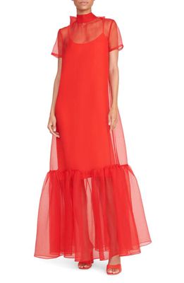 STAUD Calluna Ruffle Hem Organza Gown in Red Rose