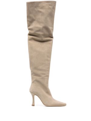 STAUD Cami 95mm suede thigh-high boots - Neutrals