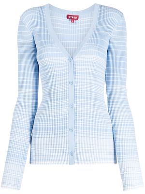 STAUD Cargo Sweater striped ribbed-knit cardigan - Blue