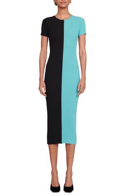 STAUD Colleen Colorblock Ribbed Body-Con Dress in Black/Crystal Waters