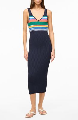 STAUD Dana Stripe Midi Sweater Dress in Navy Multi at Nordstrom, Size X-Small