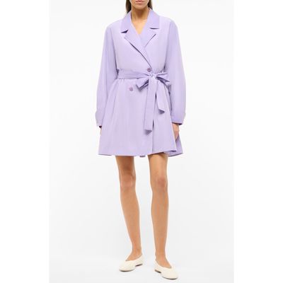 STAUD Double Breasted Tie Waist Long Sleeve Trench Dress in Lilac