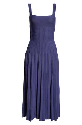 STAUD Ellison Pleat Effect Sweater Dress in Navy