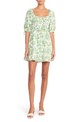 STAUD Faye Puff Sleeve Stretch Cotton Minidress in Clover Toile