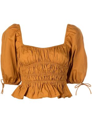STAUD Faye smocked-detail blouse - Brown