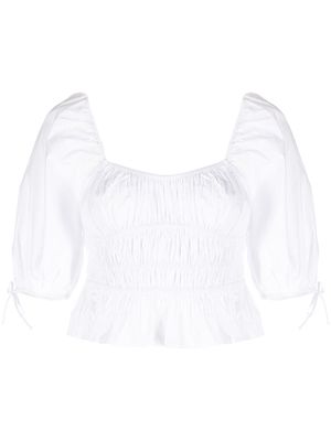 STAUD Faye smocked-detail blouse - White
