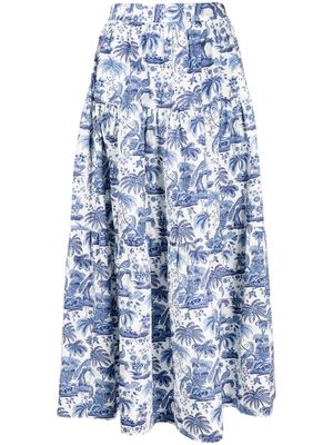 STAUD graphic-print high-waisted skirt - Blue