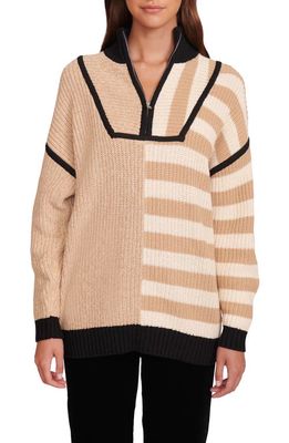 STAUD Hampton Colorblock Stripe Quarter Zip Pullover in Sahara Stripe