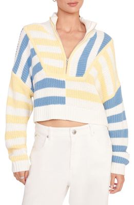 STAUD Hampton Half Zip Crop Sweater in Buttercup Seashore Stripe