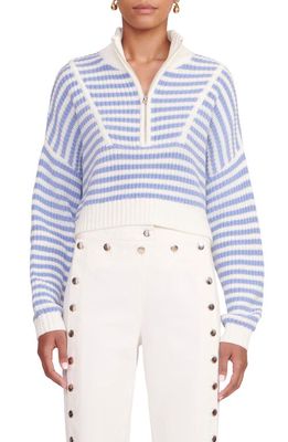 STAUD Hampton Half Zip Crop Sweater in Sea Stripe