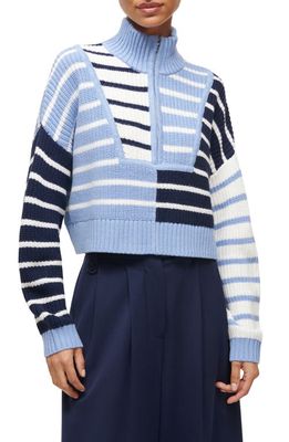 STAUD Hampton Mix Stripe Crop Cotton Blend Sweater in Adriatic Stripe