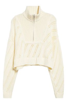 STAUD Hampton Mixed Stitch Half-Zip Cotton Blend Sweater in Ivory