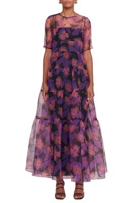 STAUD Hyacinth Crepe Organza Tiered Maxi Dress in Quartz Acid Floral