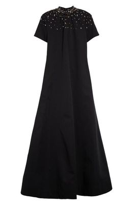 STAUD Ilana Embellished Mock Neck A-Line Dress in Black/Silver