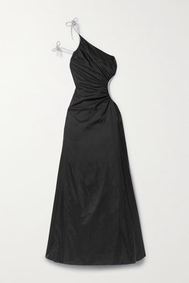 STAUD - Jayla One-shoulder Crystal-embellished Cutout Recycled Taffeta Maxi Dress - Black