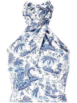 STAUD Kai botanical-print halterneck top - Blue