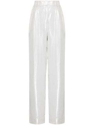 STAUD lamé-effect silk-blend trousers - Silver