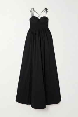STAUD - Landry Shirred Cotton-blend Poplin Maxi Dress - Black