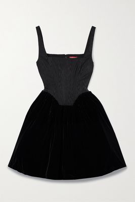 STAUD - Landscape Velvet And Moire Corset Mini Dress - Black