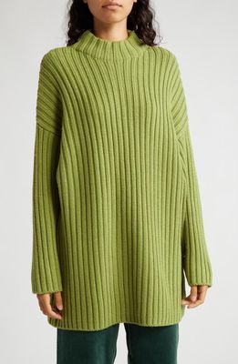 STAUD Linear Rib Merino Wool Sweater in Fern