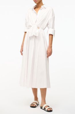 STAUD Lisa Stretch Cotton Shirtdress in White