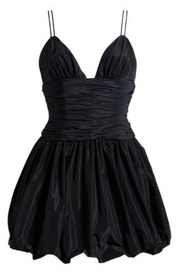 STAUD Loren Ruched Bubble Hem Taffeta Dress in Black