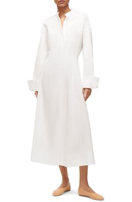 STAUD Lorenza Long Sleeve Stretch Cotton Shirtdress in White