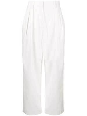STAUD Luisa pleat-detail cotton trousers - White