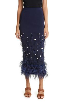 STAUD Makayla Shell & Ostrich Feather Skirt in Navy