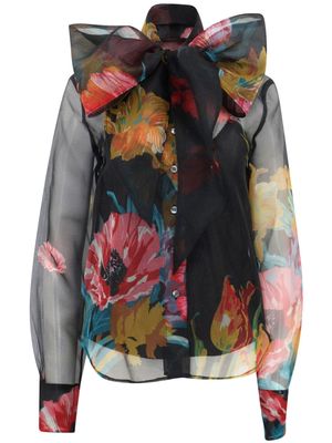STAUD Maryn floral-print organza blouse - Black