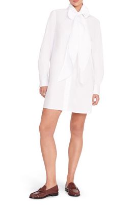 STAUD Maryn Tie Neck Long Sleeve Stretch Cotton Poplin Mini Shirtdress in White