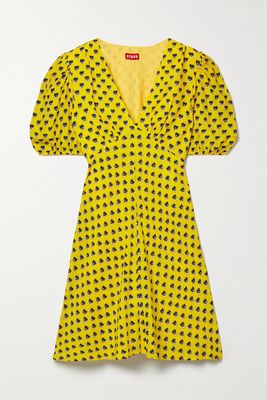 STAUD - Milla Printed Crepe De Chine Mini Dress - Yellow