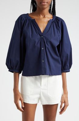 STAUD New Dill Stretch Cotton Button-Up Blouse in Navy