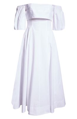STAUD Palermo Off the Shoulder Stretch Poplin Dress in White