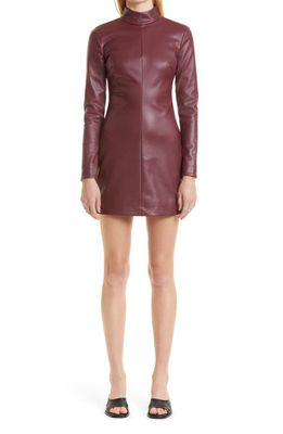 STAUD Palettes Long Sleeve Faux Leather Dress in Plum