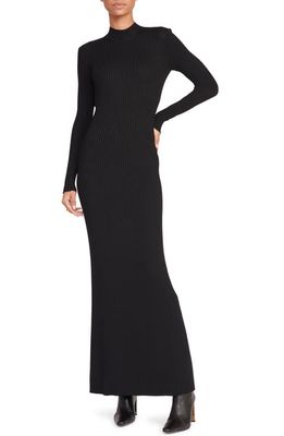 STAUD Palmira Long Sleeve Open Back Rib Sweater Dress in Black