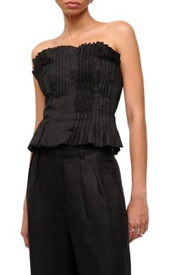 STAUD Parma Pleated Strapless Linen Top in Black