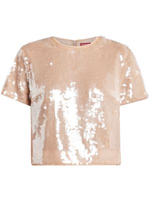 STAUD Quincy sequinned T-shirt - Neutrals