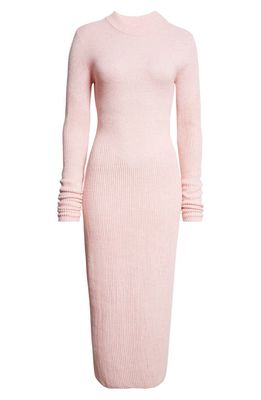 STAUD Ramona Long Sleeve Wool Blend Rib Sweater Dress in Cherry Blossom