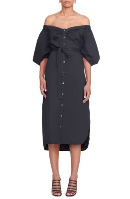 STAUD Reese Off the Shoulder Stretch Cotton Shirtdress in Black