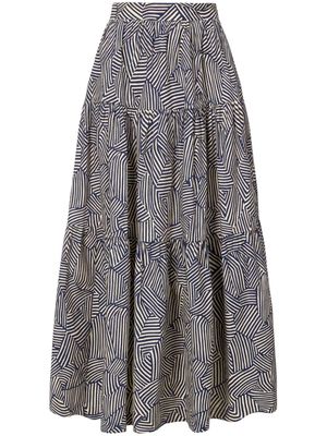 STAUD Sea geometric-print midi skirt - Blue