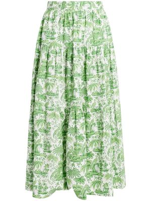STAUD Sea graphic-print maxi skirt - Green