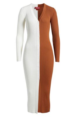 STAUD Shoko Colorblock Sweater Dress in Tan/White