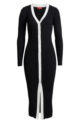 STAUD Shoko Stripe Long Sleeve Sweater Dress in Black/White