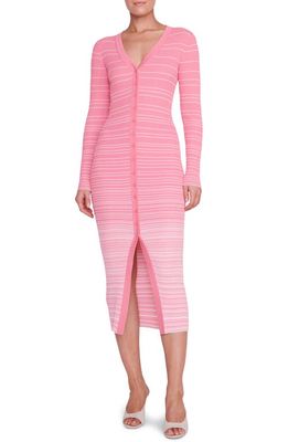 STAUD Shoko Stripe Long Sleeve Sweater Dress in Coral Pink/white