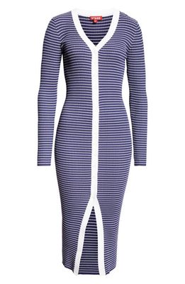 STAUD Shoko Stripe Long Sleeve Sweater Dress in Navy Micro Stripe