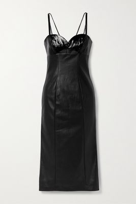 STAUD - Sketching Cutout Paneled Vegan Leather Midi Dress - Black
