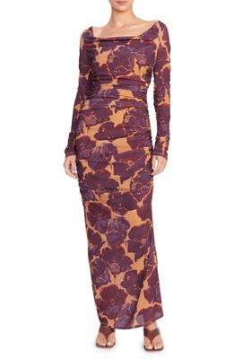 STAUD Solana Floral Print Long Sleeve Maxi Dress in Dried Pressed Flowers